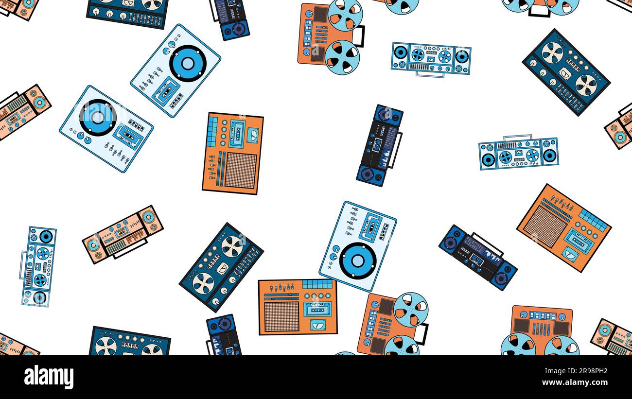 Seamless pattern endless with music audio cassette old retro tape ...