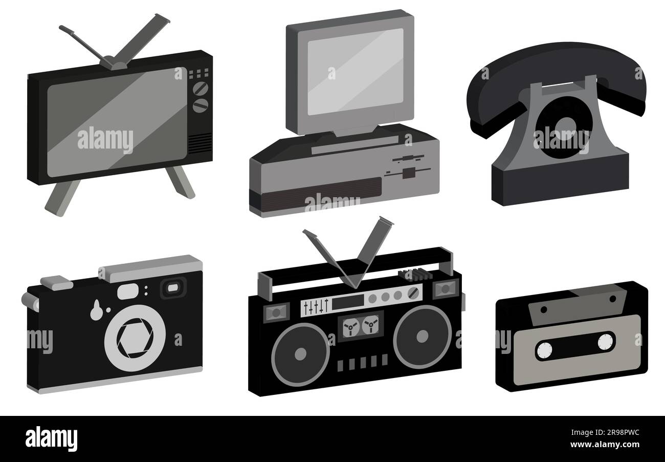 A set of hipster, antique, old, antique, camera, personal computer