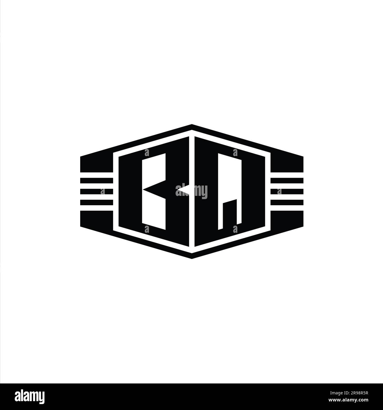 BQ Letter Logo monogram hexagon emblem shape with stripes outline style ...