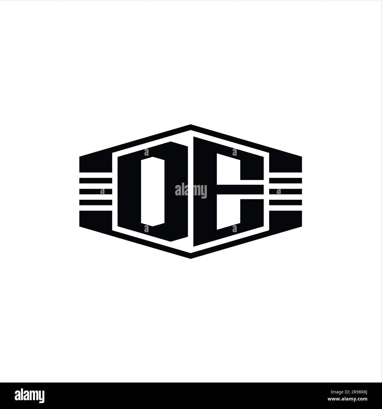 DE Letter Logo monogram hexagon emblem shape with stripes outline style ...