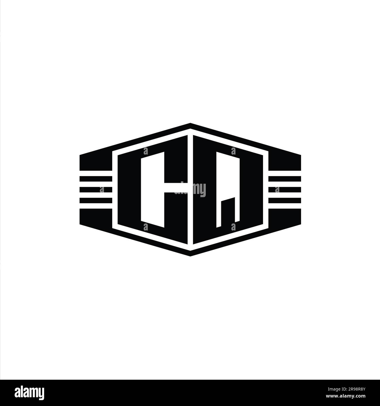 CQ Letter Logo monogram hexagon emblem shape with stripes outline style ...
