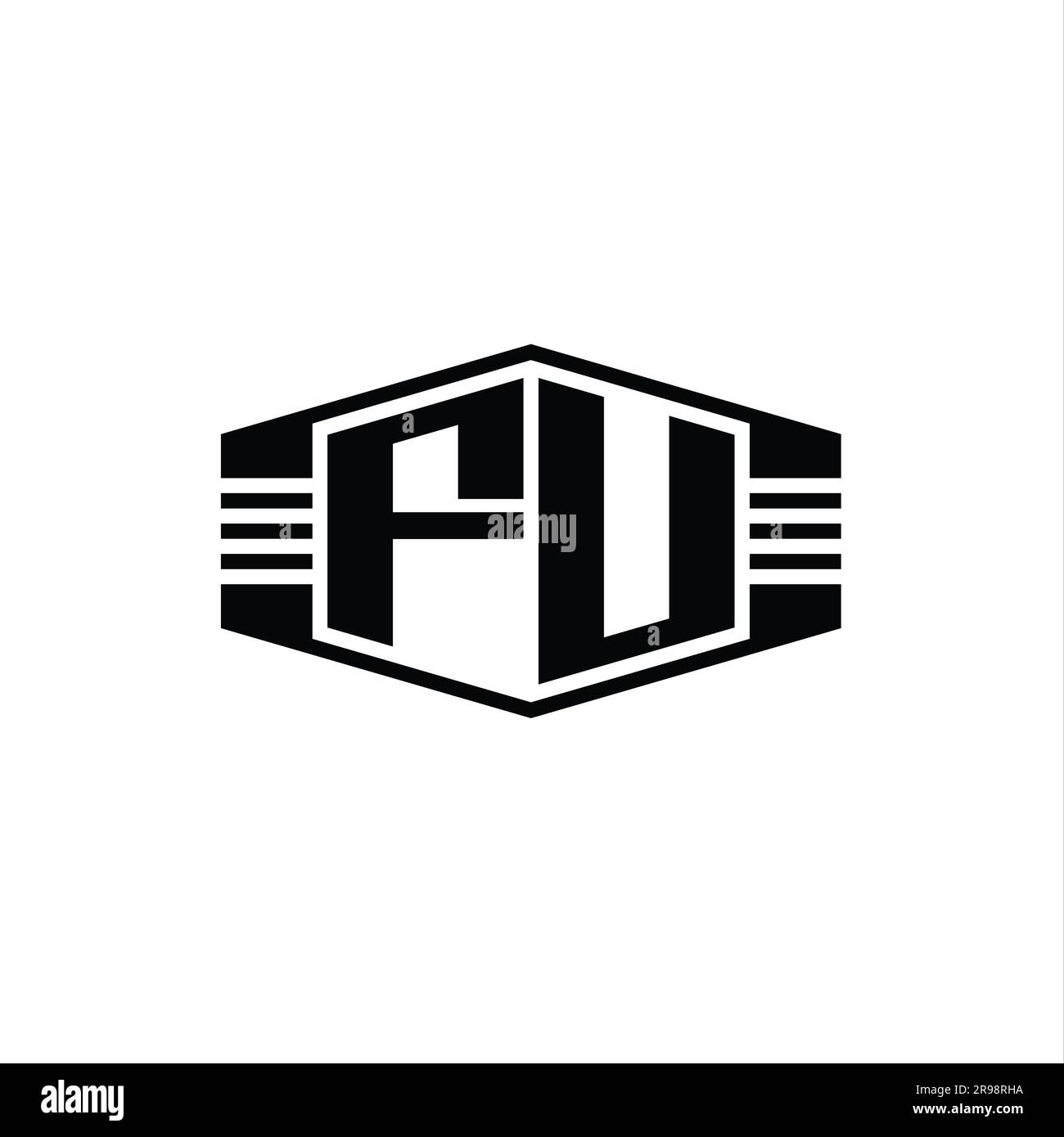 FU Letter Logo monogram hexagon emblem shape with stripes outline style ...