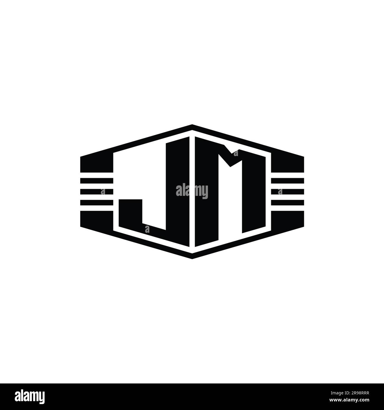 JM Letter Logo monogram hexagon emblem shape with stripes outline style ...