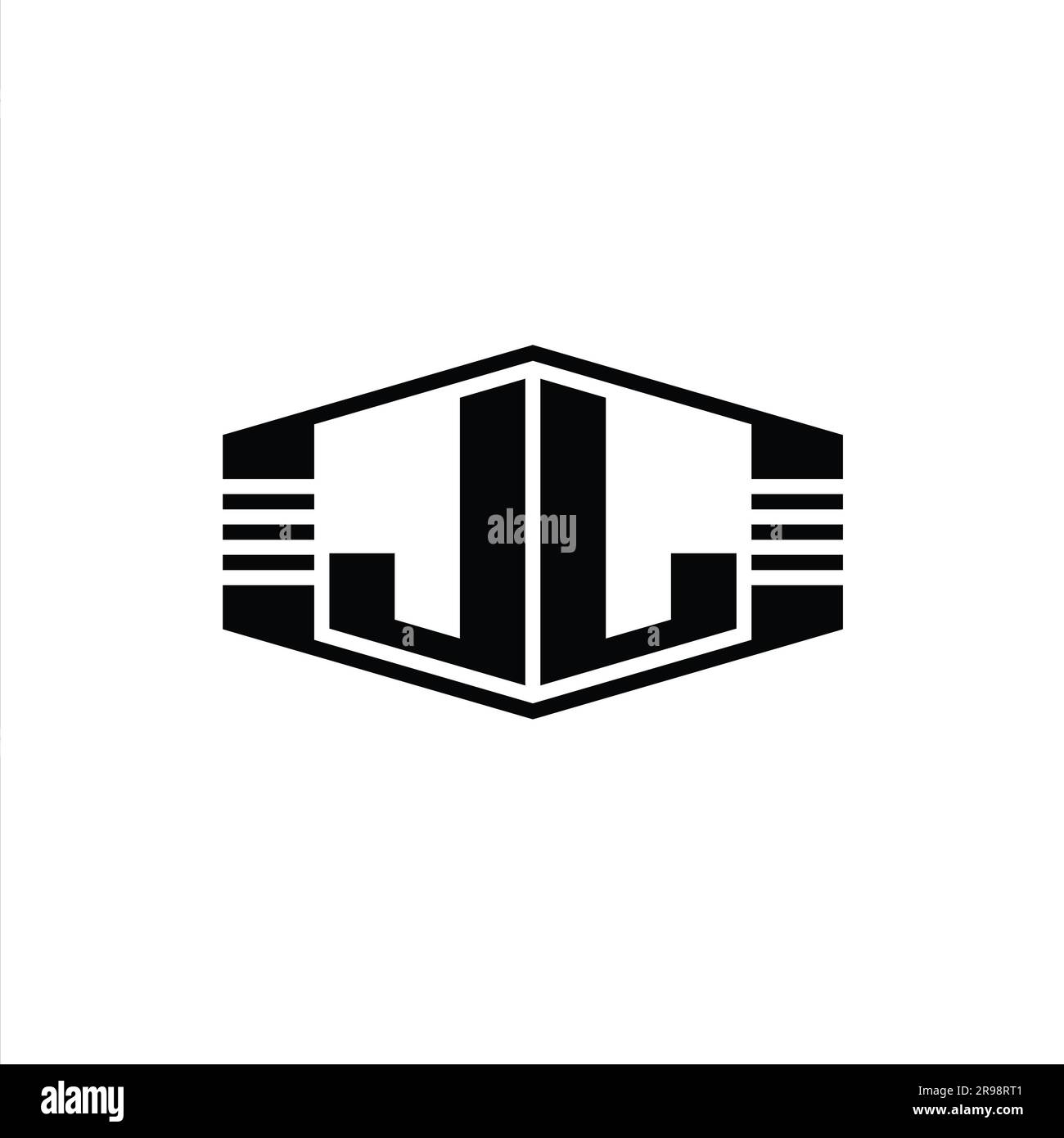 JL Letter Logo monogram hexagon emblem shape with stripes outline style ...