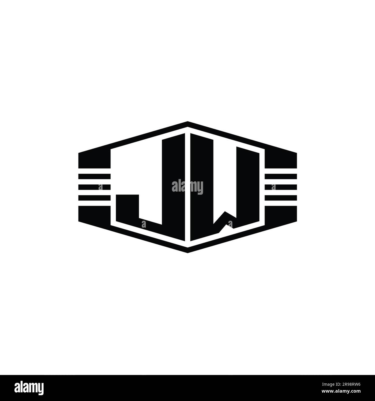 JW Letter Logo monogram hexagon emblem shape with stripes outline style ...