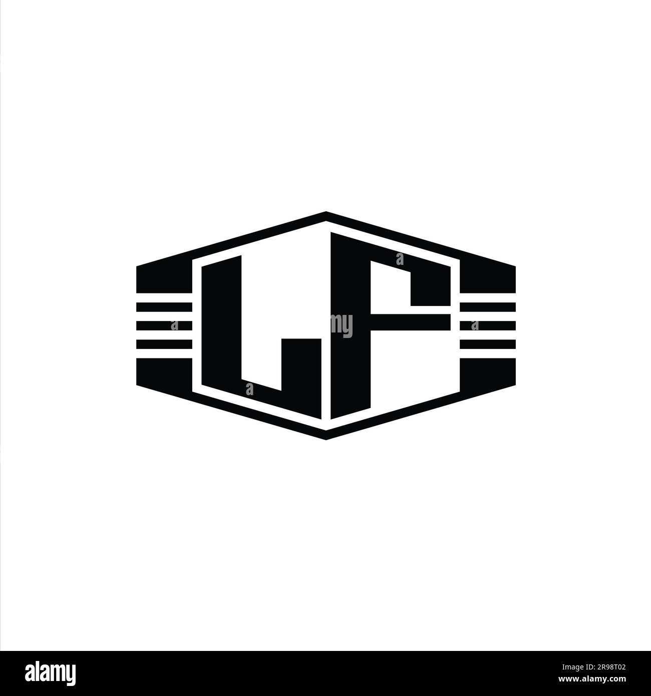 LF Letter Logo monogram hexagon emblem shape with stripes outline style ...