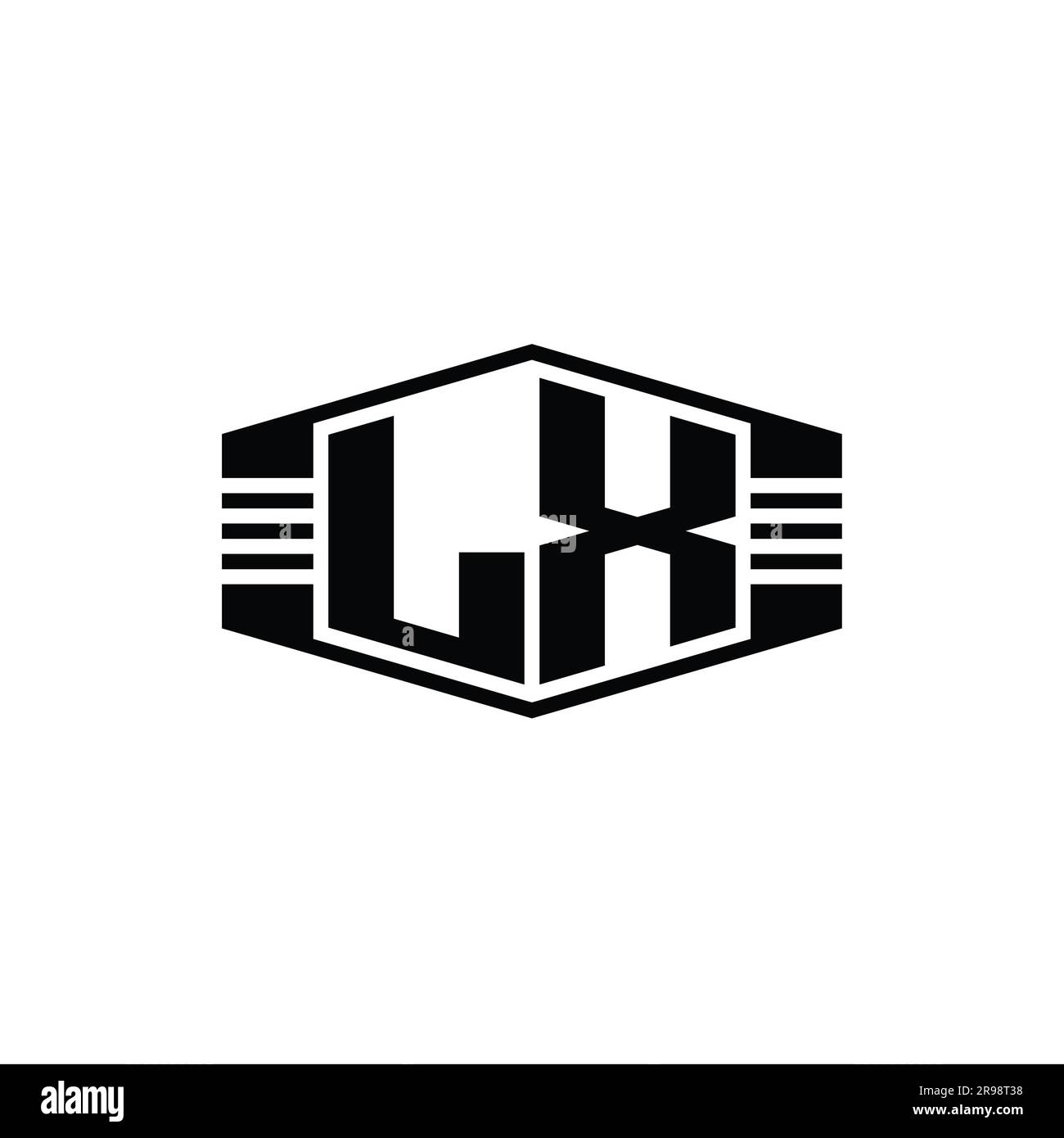 LX Letter Logo monogram hexagon emblem shape with stripes outline style ...