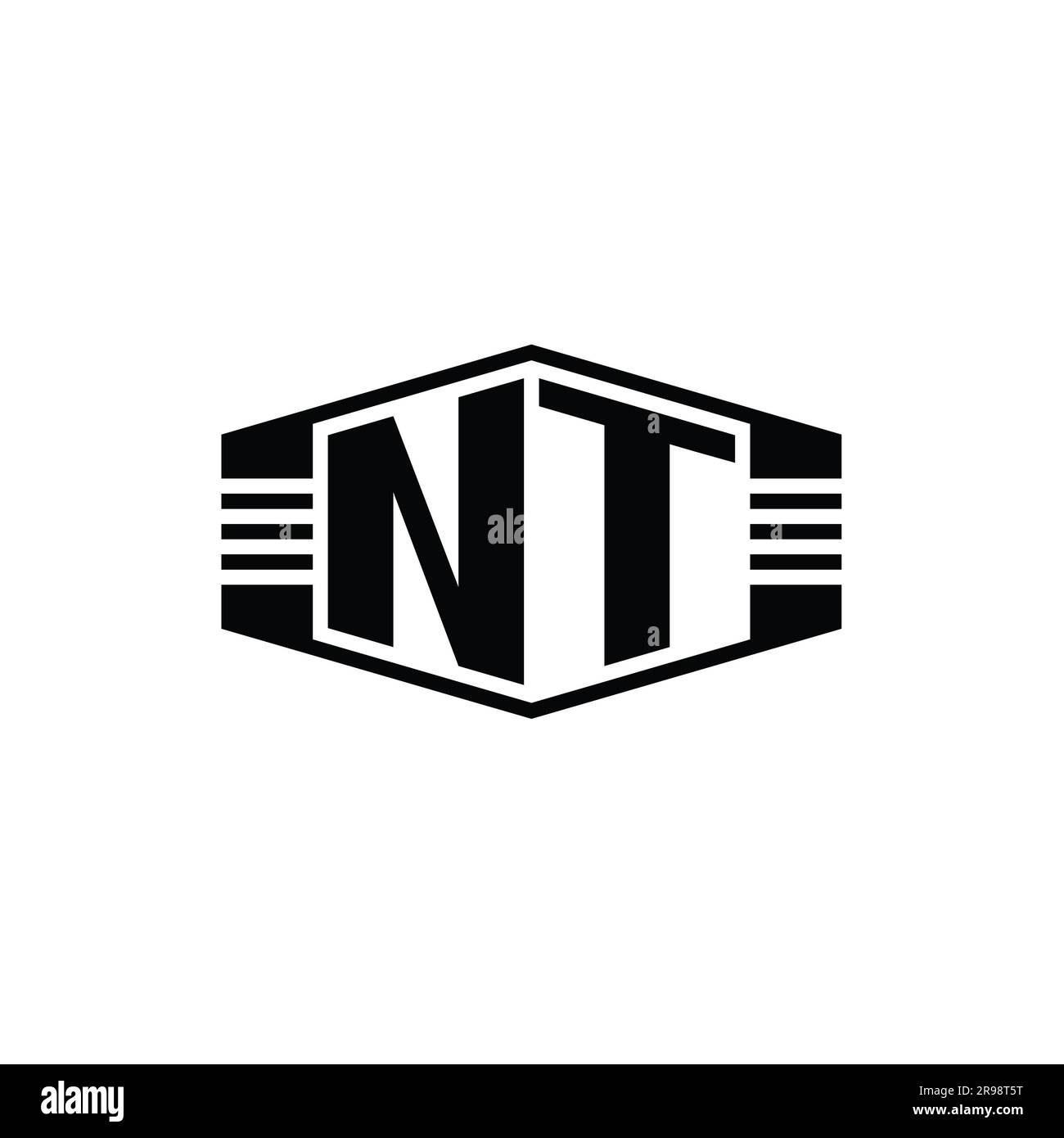 NT Letter Logo monogram hexagon emblem shape with stripes outline style ...