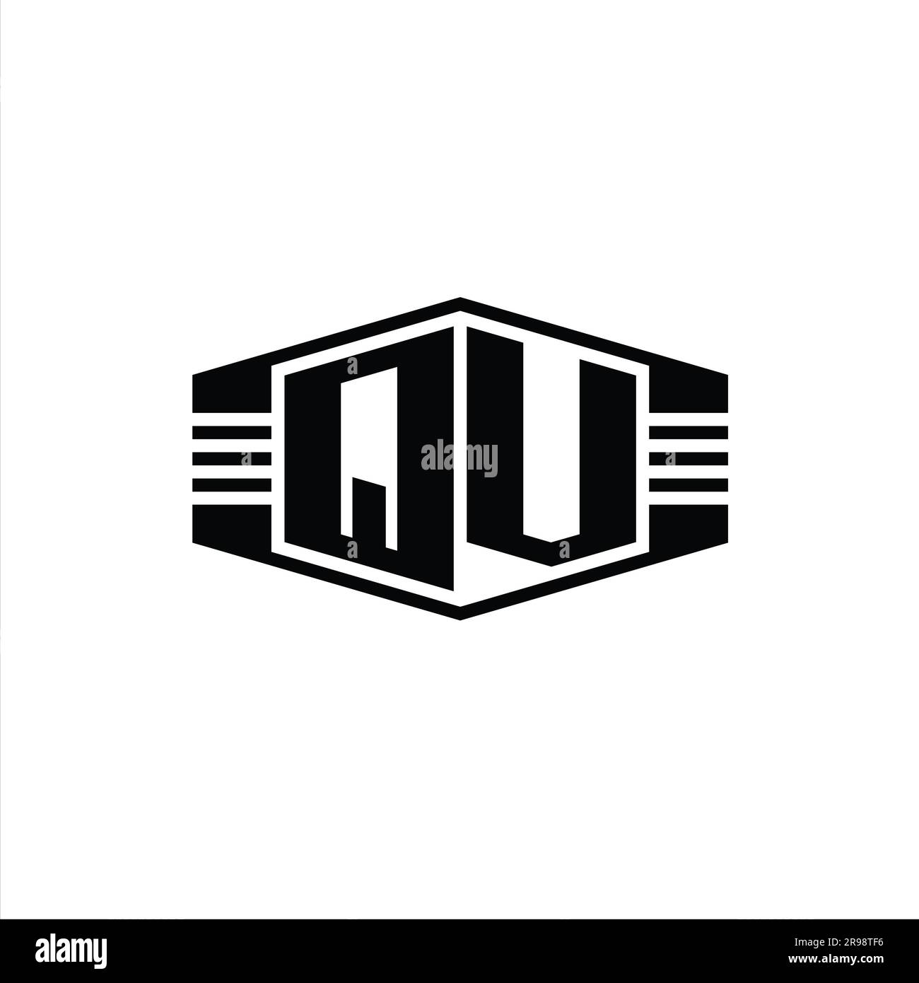 QV Letter Logo monogram hexagon emblem shape with stripes outline style ...