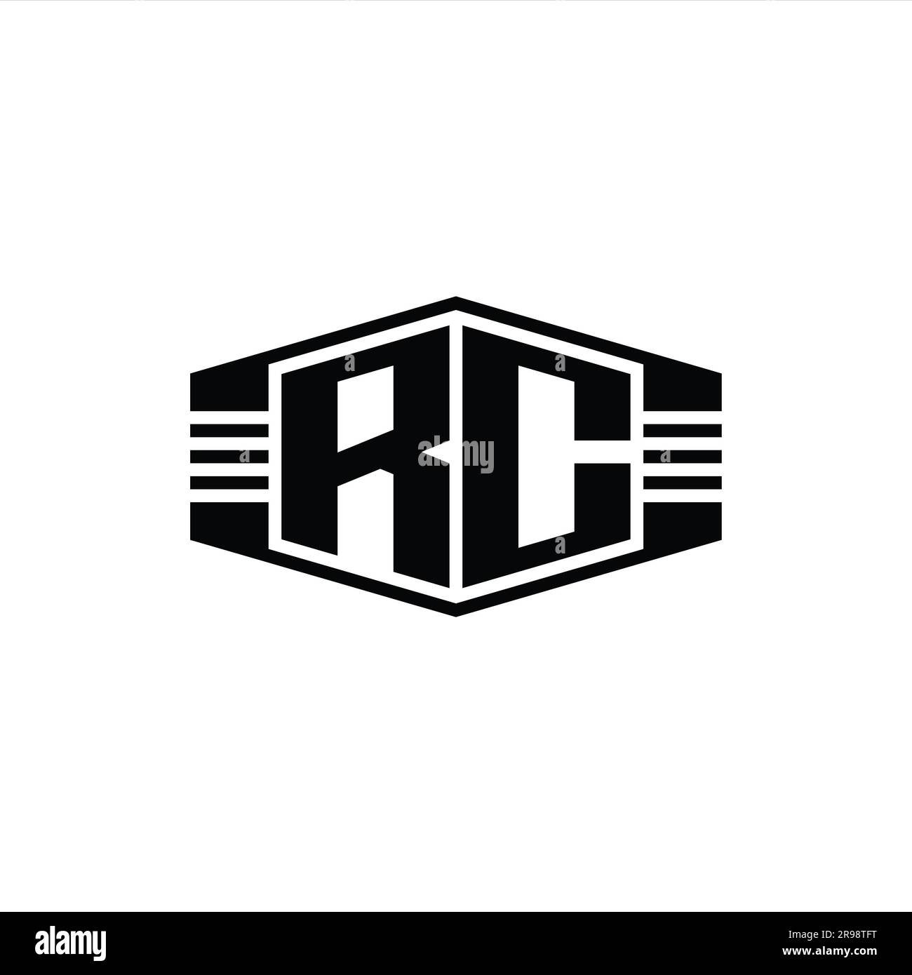 RC Letter Logo monogram hexagon emblem shape with stripes outline style