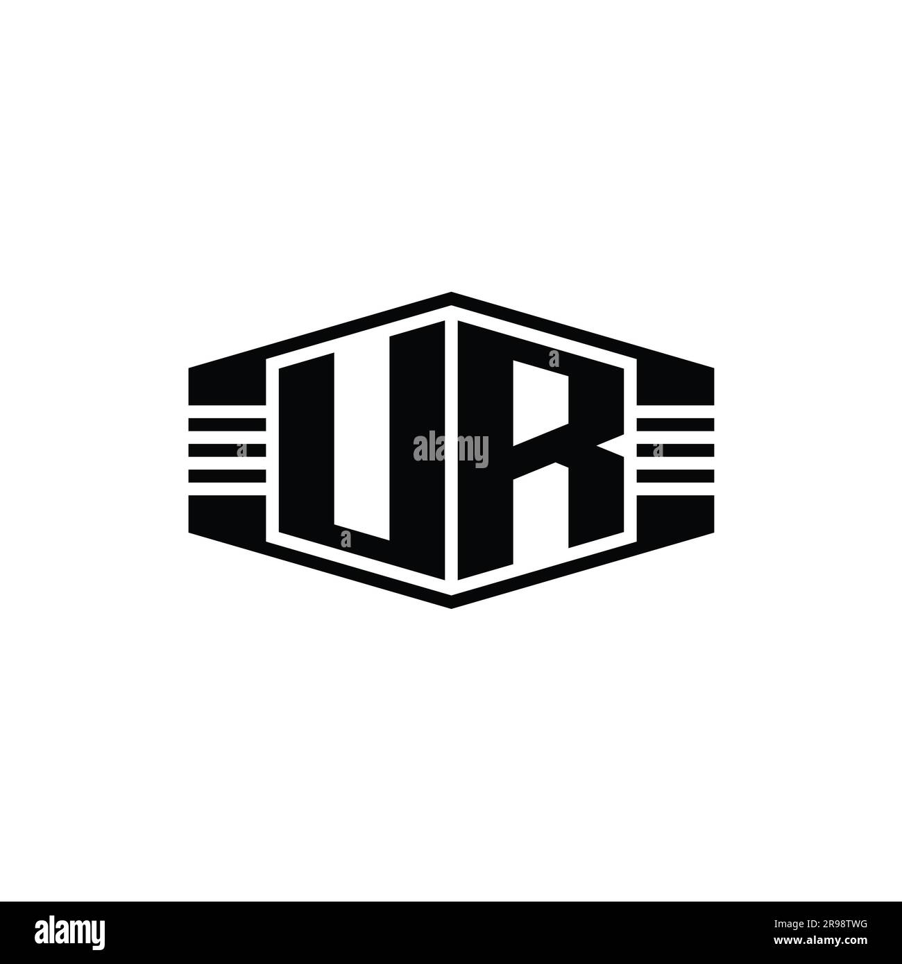 UR Letter Logo monogram hexagon emblem shape with stripes outline style ...