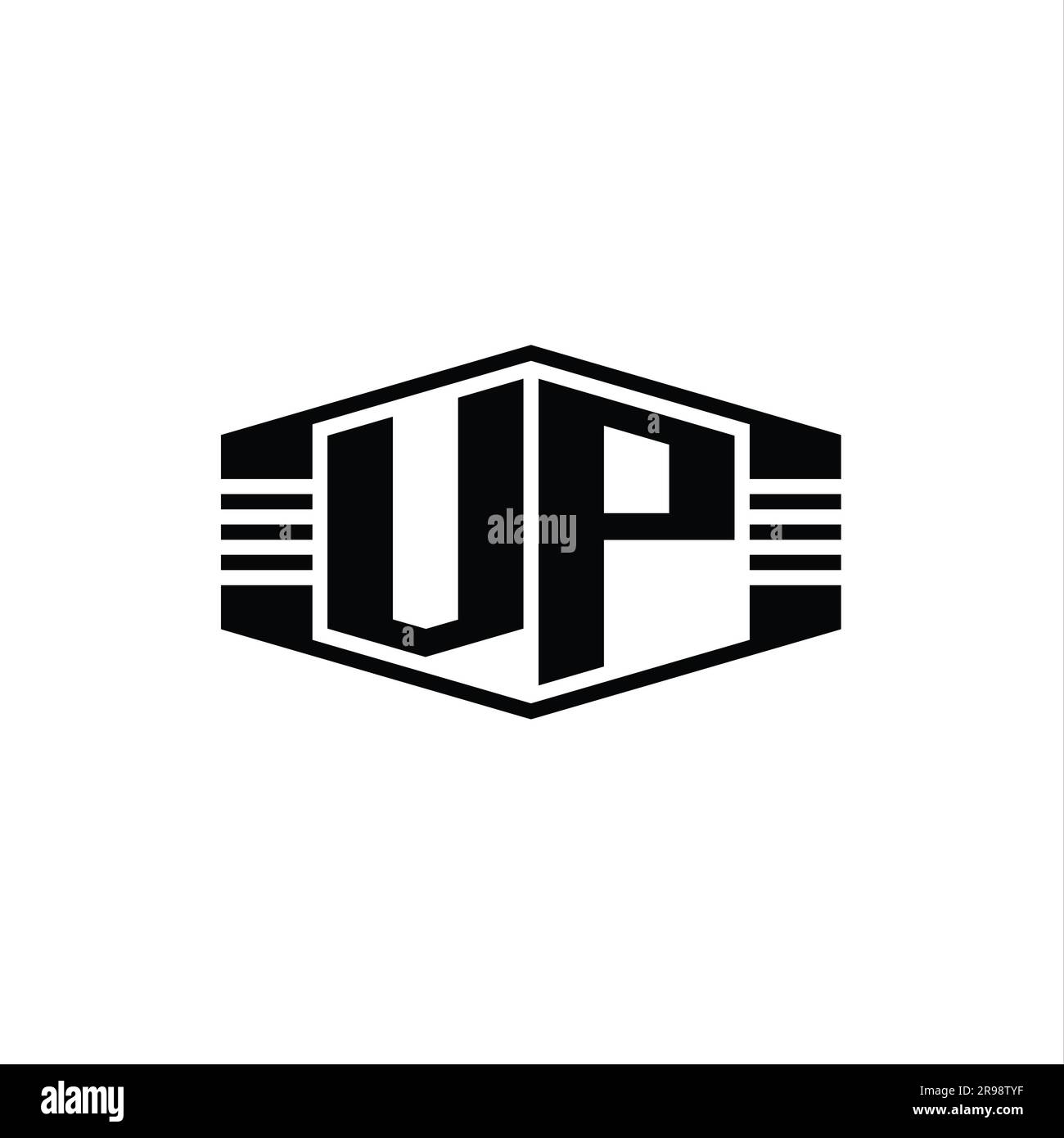 VP Letter Logo monogram hexagon emblem shape with stripes outline style ...