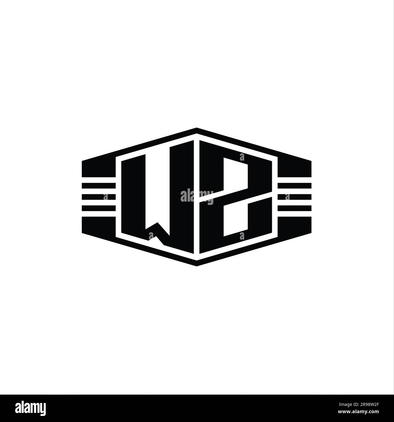 WZ Letter Logo monogram hexagon emblem shape with stripes outline style ...