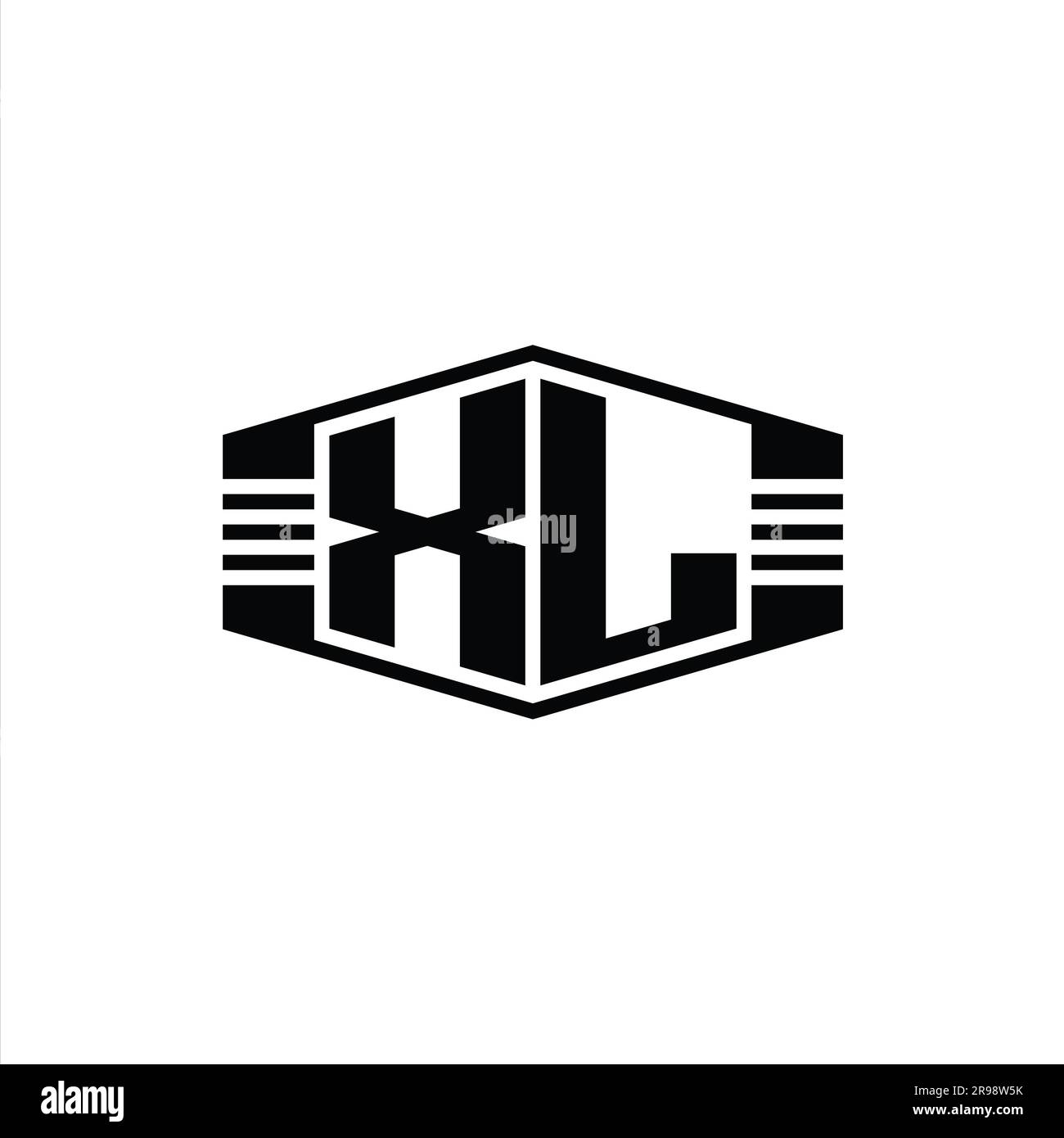 XL Letter Logo monogram hexagon emblem shape with stripes outline style design template Stock Photo