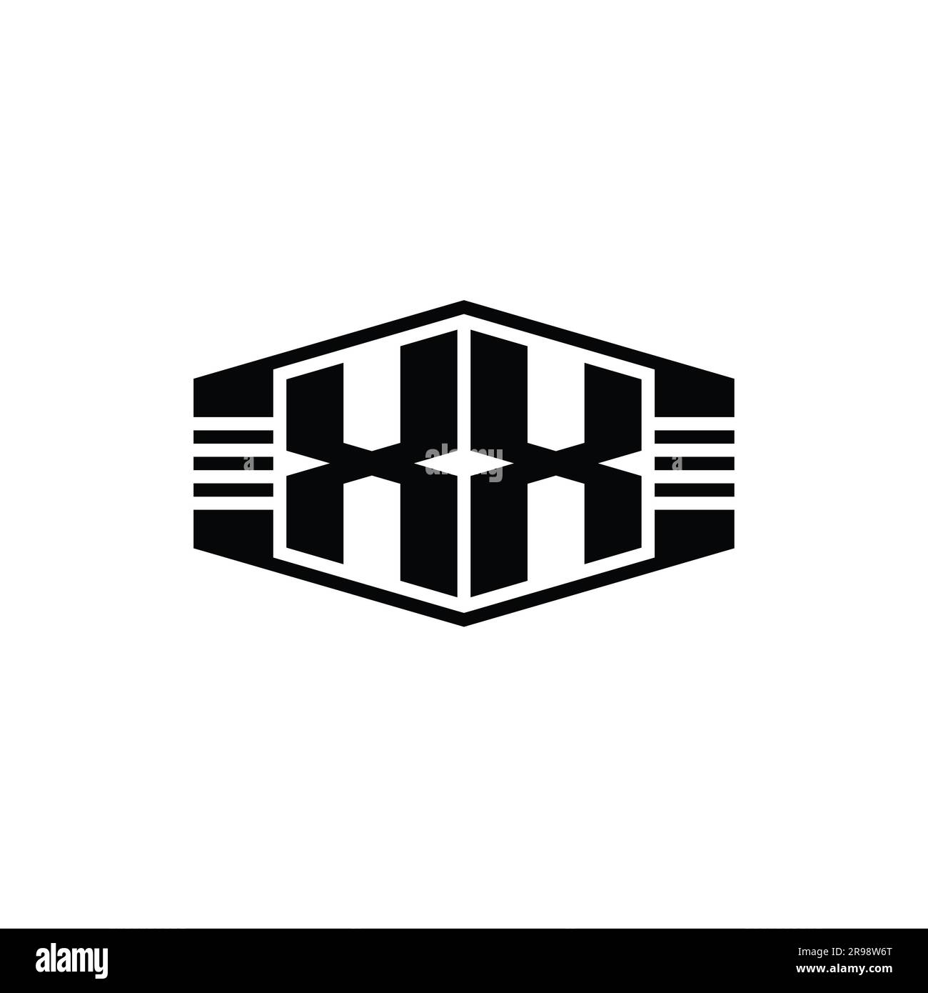 XX Letter Logo monogram hexagon emblem shape with stripes outline style ...
