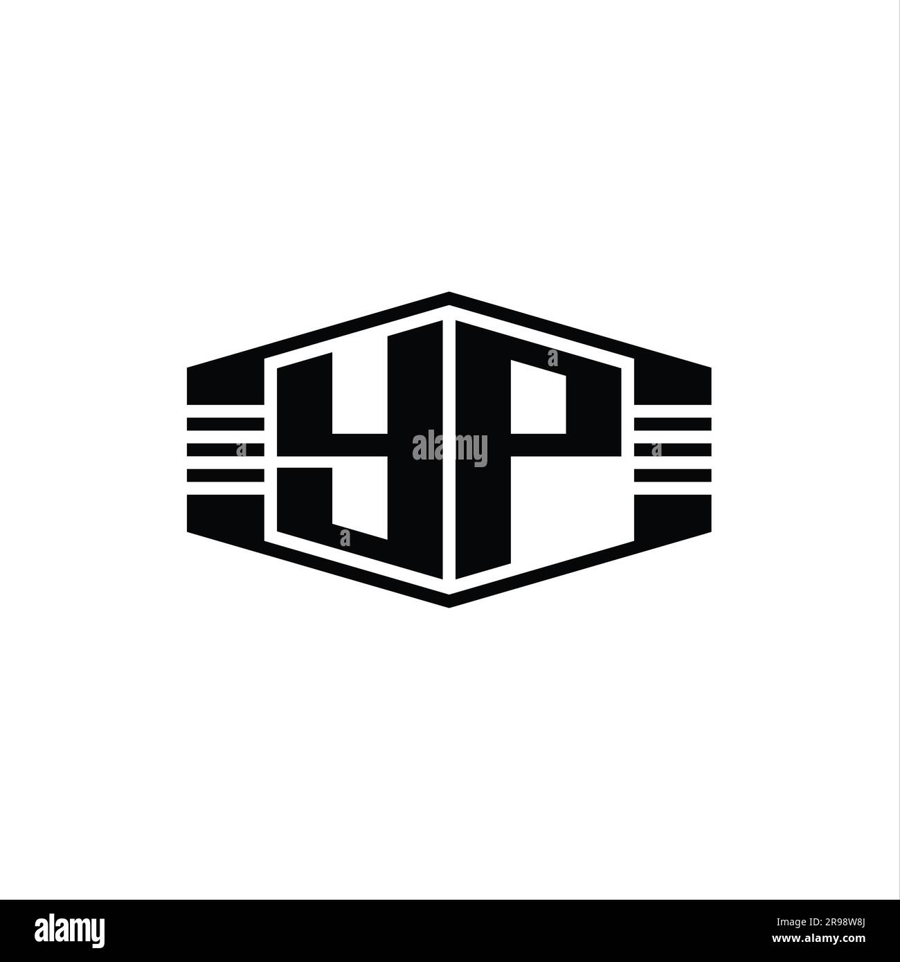 YP Letter Logo monogram hexagon emblem shape with stripes outline style ...