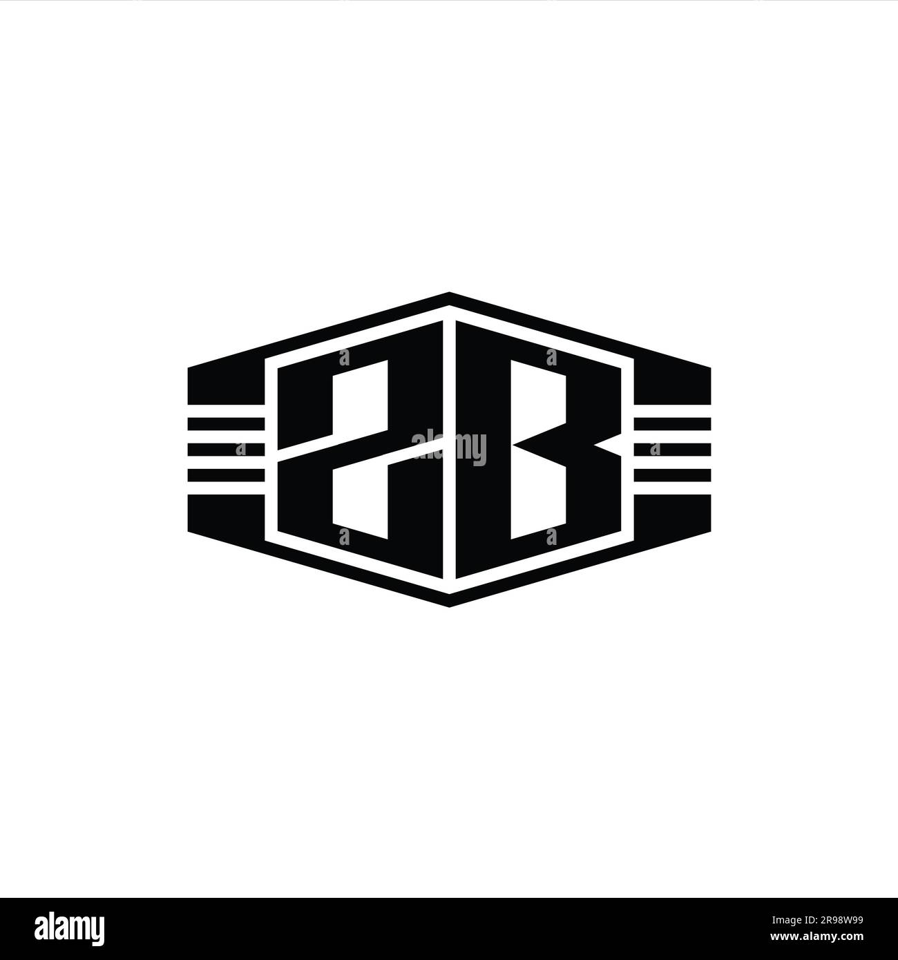 ZB Letter Logo monogram hexagon emblem shape with stripes outline style ...