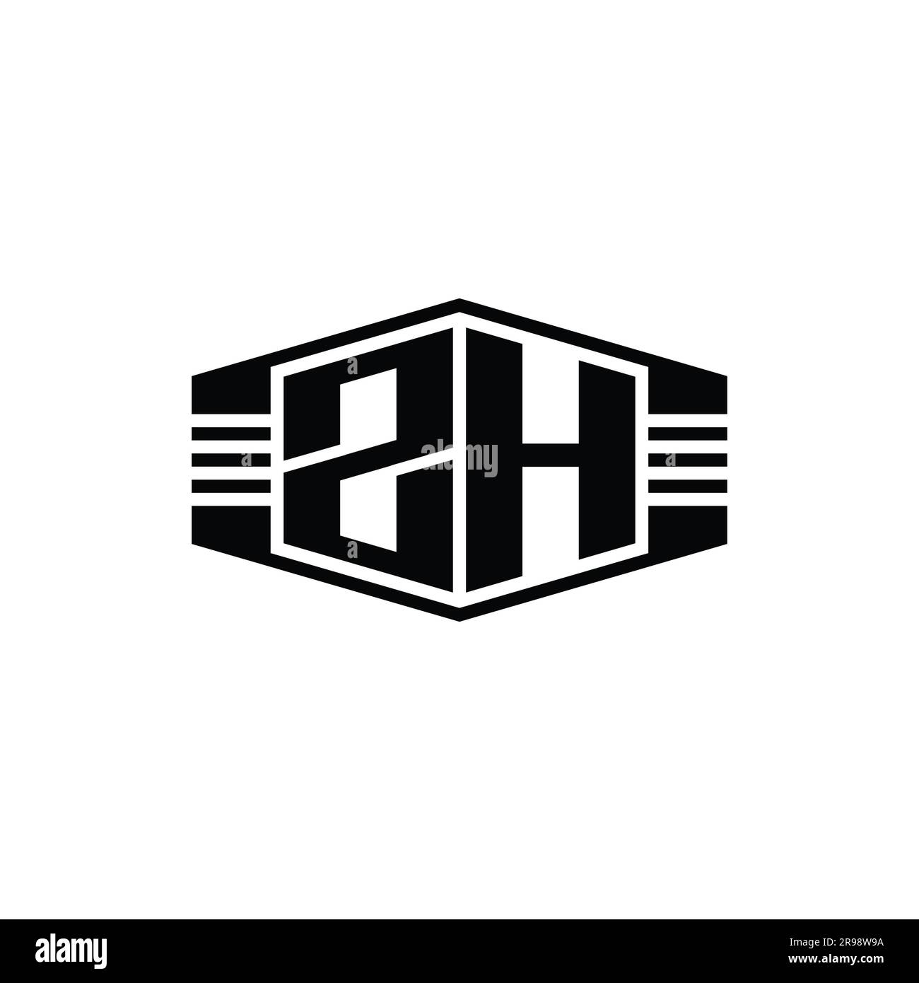 ZH Letter Logo monogram hexagon emblem shape with stripes outline style ...
