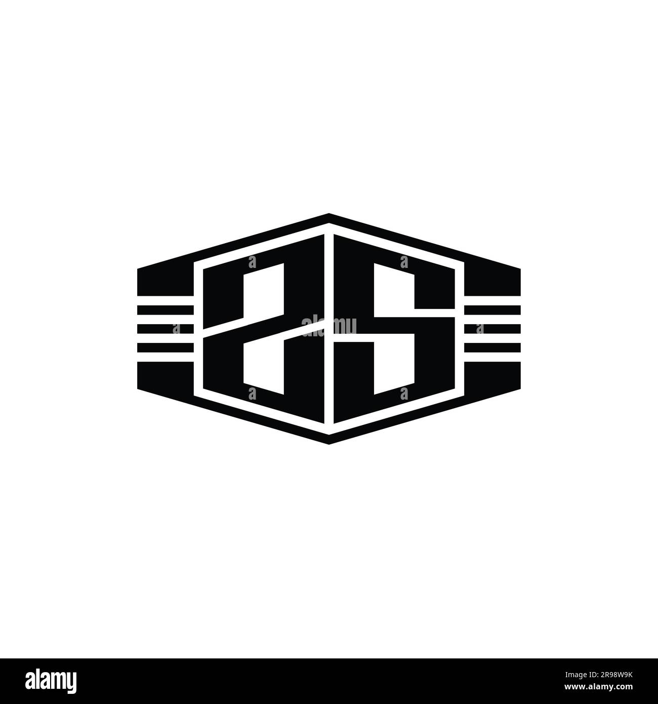 ZS Letter Logo monogram hexagon emblem shape with stripes outline style ...