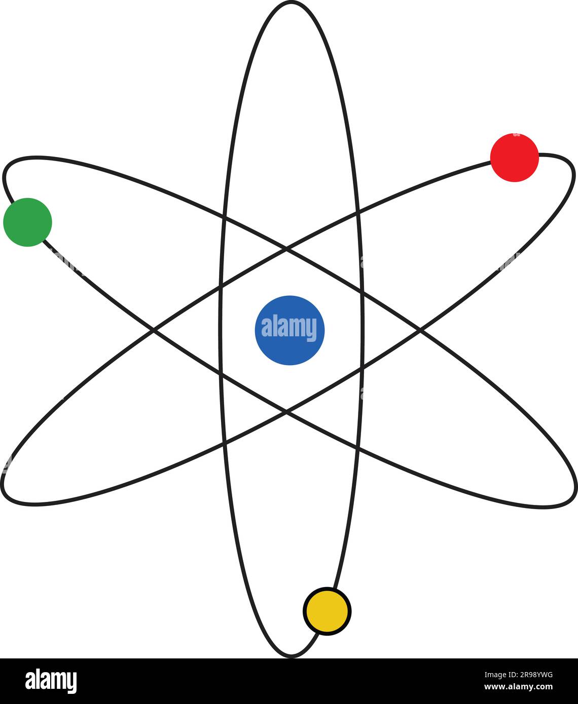 Atom vector with nucleus of protons and neutrons. Stock Vector