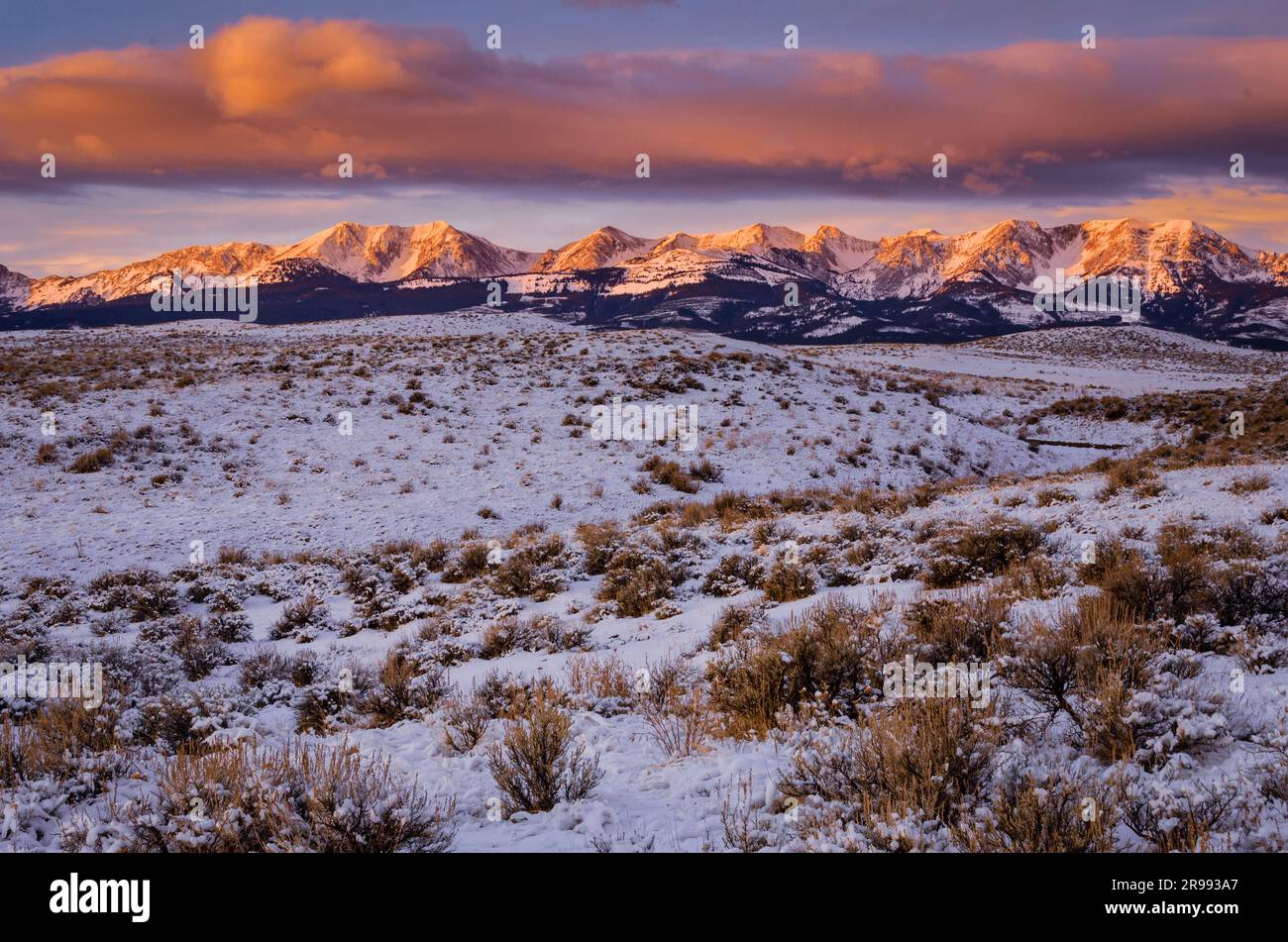 The Bridger Mountain Range at sunrise, Gallatin County, Montana, USA