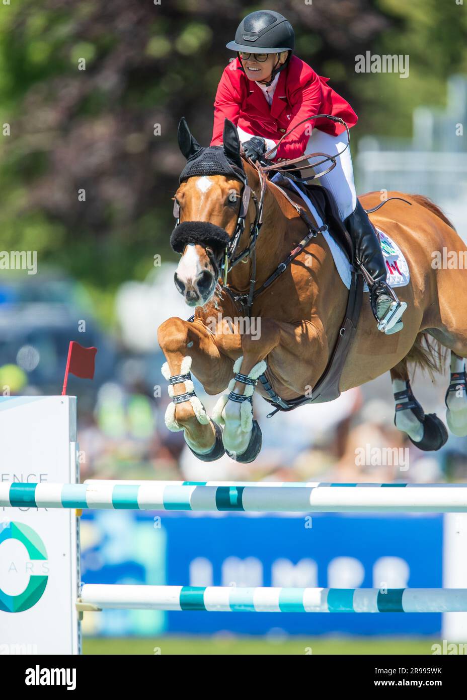 Erynn Ballard of Canada competes during the FEI Nations Cup in Langley, B.C., on June, 4, 2023. Stock Photo