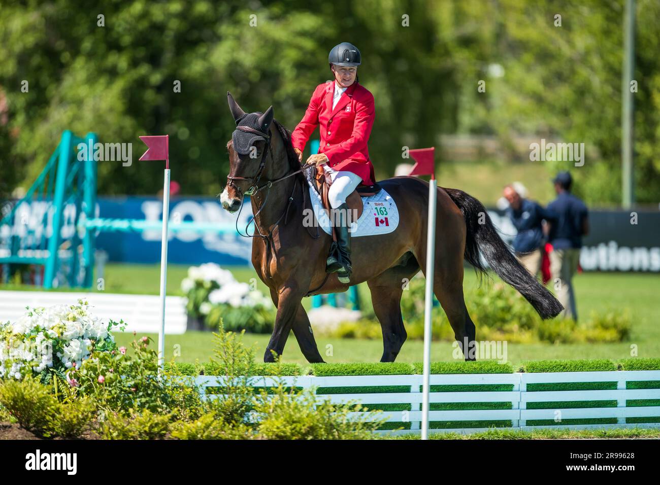 Mario Deslauriers of Canada competes during the FEI Nations Cup in Langley, B.C., on June, 4, 2023. Stock Photo