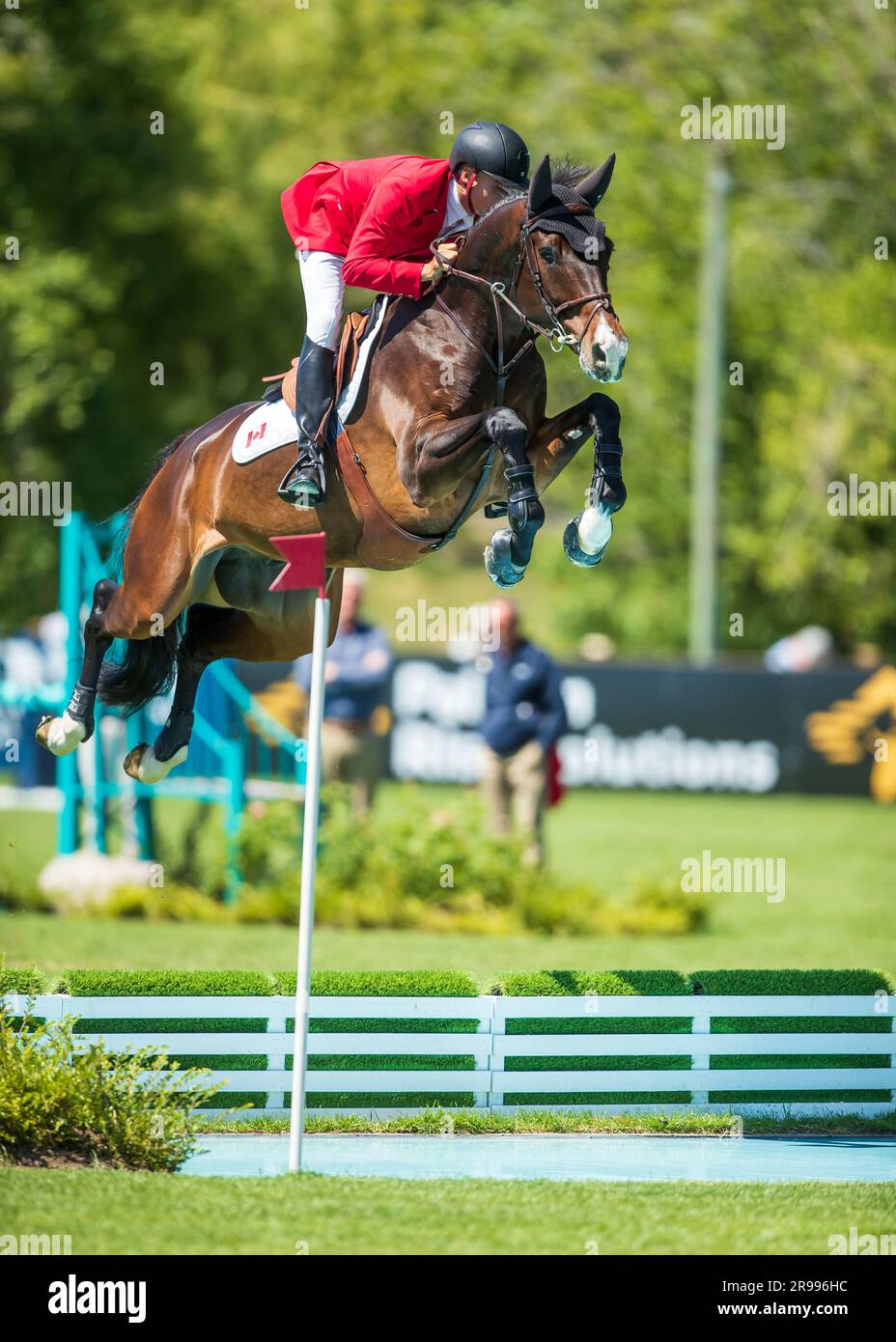 Mario Deslauriers of Canada competes during the FEI Nations Cup in Langley, B.C., on June, 4, 2023. Stock Photo