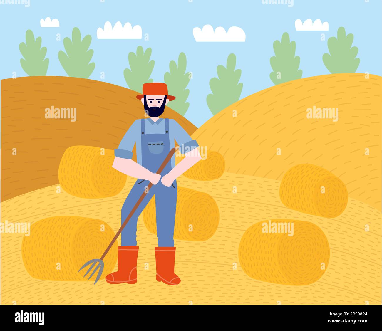Vector farmer in uniform collecting hay Stock Vector Image & Art - Alamy