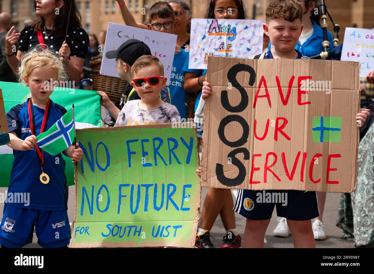 Glasgow, 24th June. Demonstration in Glasgow by the Glasgow Gaels group and islanders of South Uist who demanded better ferry services to South Uist. Stock Photo