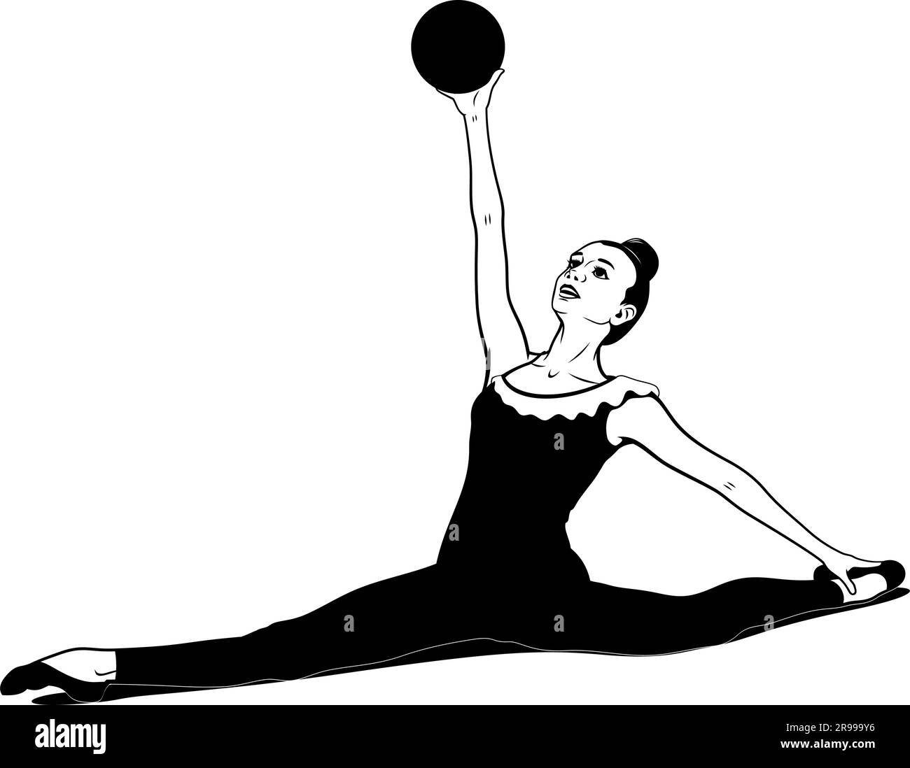 Silhouette of female rhythmic gymnast player with ribbon. Vector