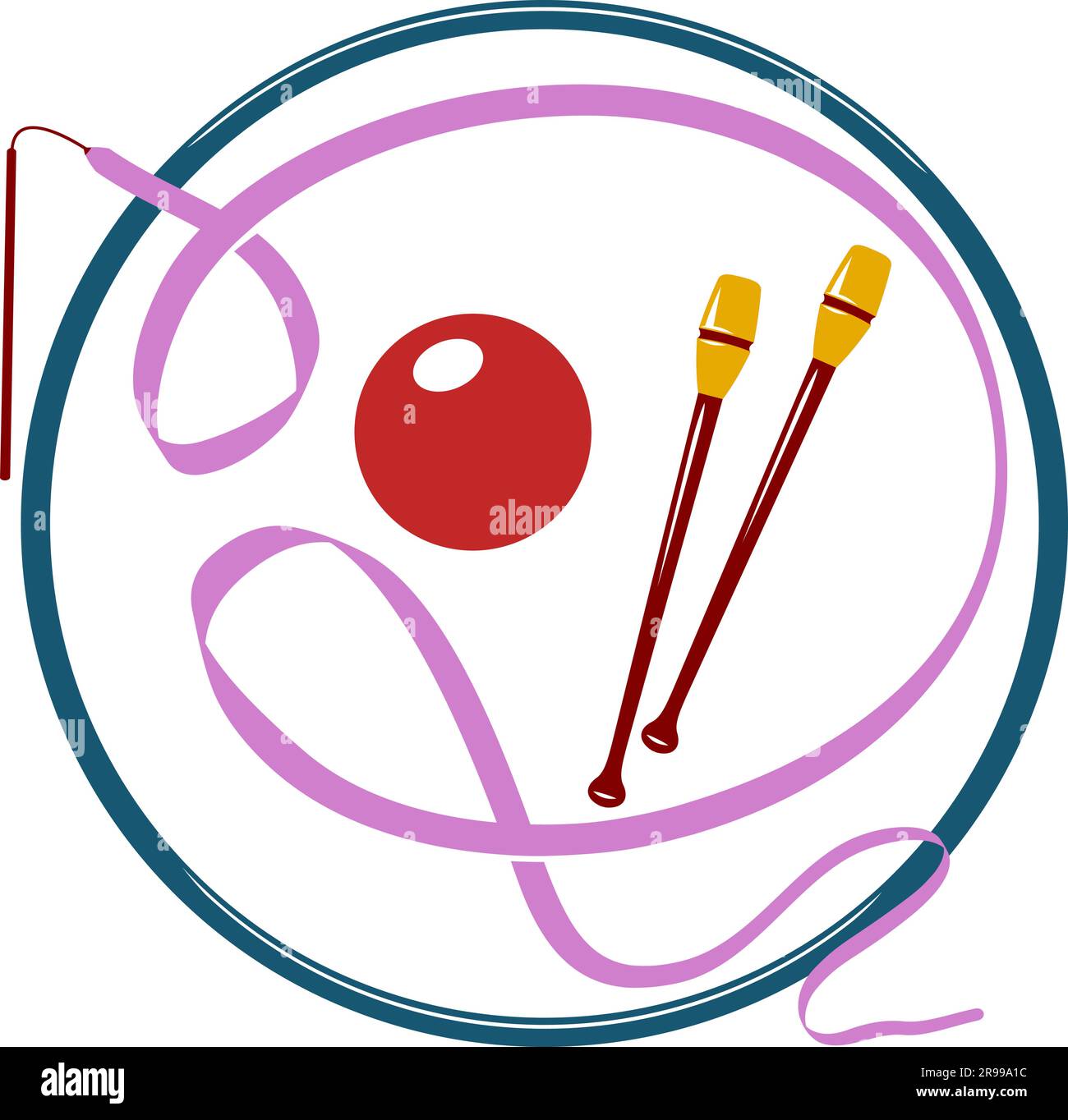 Set of Equipment for Rhythmic Gymnastics. All objects are separate. Stock Vector