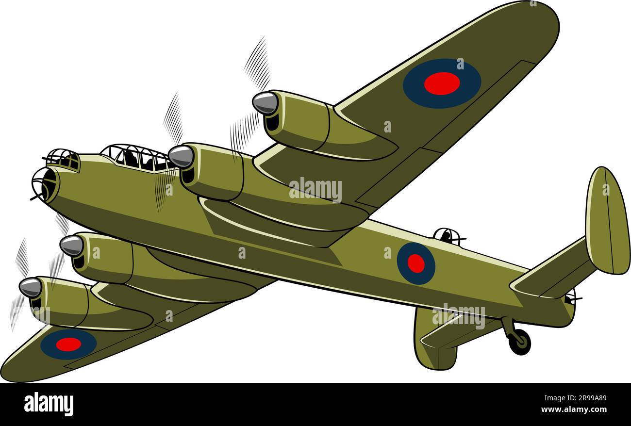 Lancaster Heavy Bomber (1942). WW II aircraft. Vintage airplane. Vector clipart isolated on white. Stock Vector