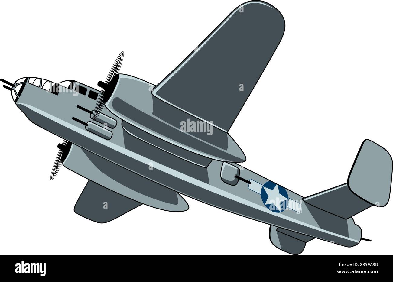 Bomber Mitchell 1940. WW II aircraft. Vintage airplane. Vector clipart isolated on white. Stock Vector