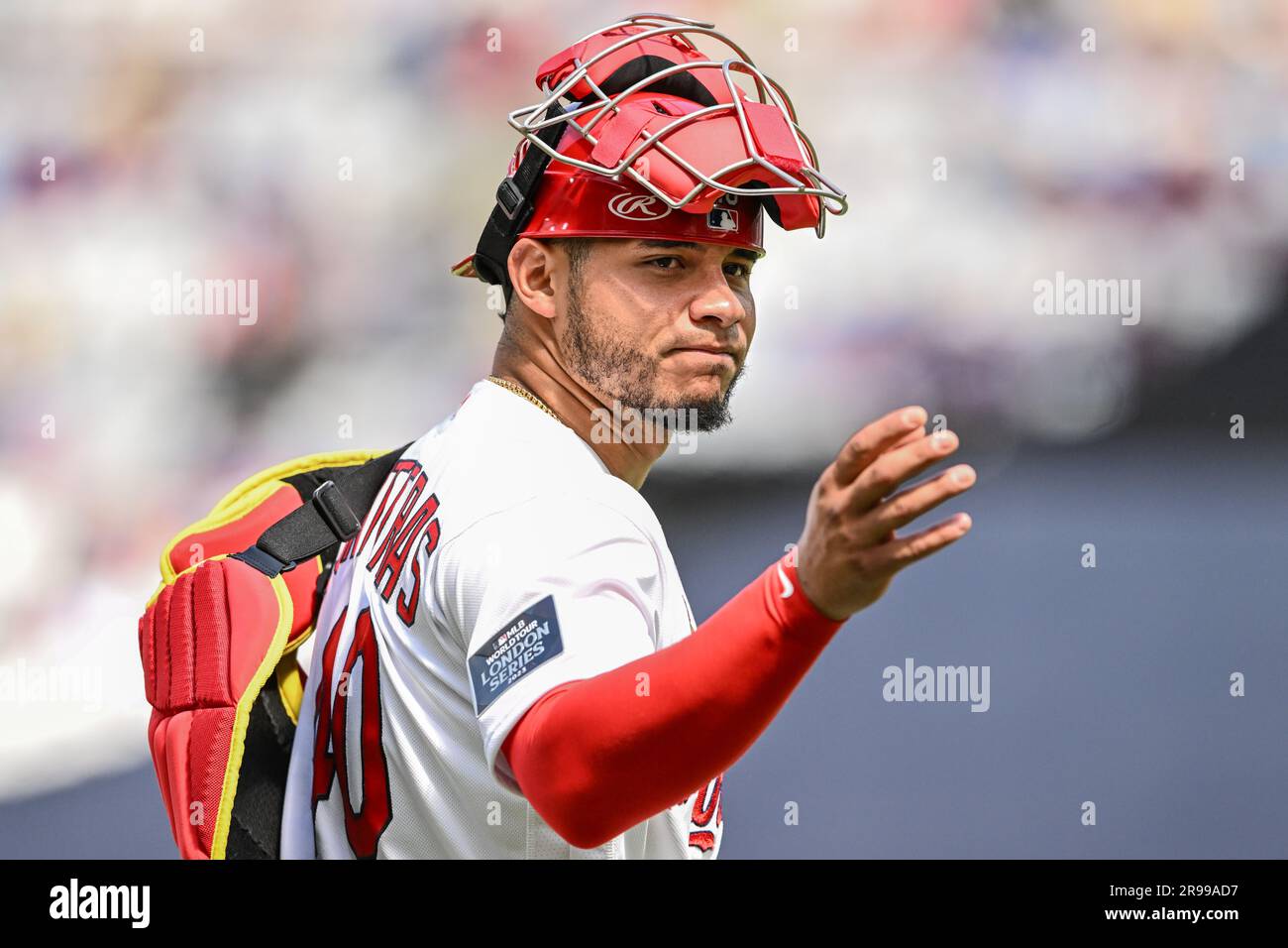 Willson Contreras #40 of the St. Louis Cardinals during the 2023 MLB London  Series match St. Louis Cardinals vs Chicago Cubs at London Stadium, London,  United Kingdom, 25th June 2023 (Photo by