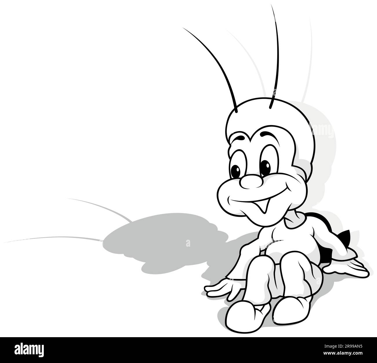 Drawing of a Sitting Cricket on the Ground Stock Vector