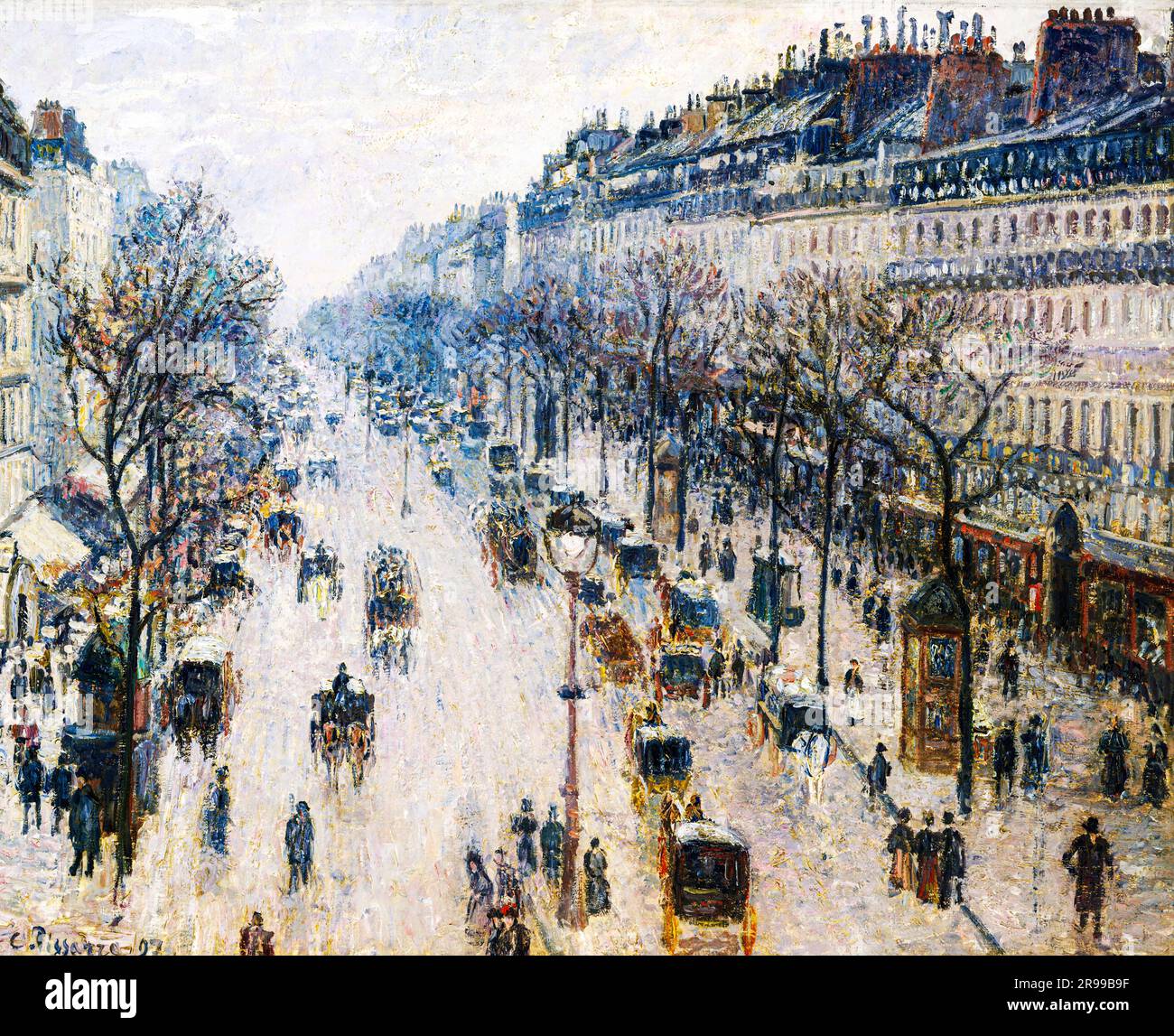 The Boulevard Montmartre on a Winter Morning by Camille Pissarro. Stock Photo