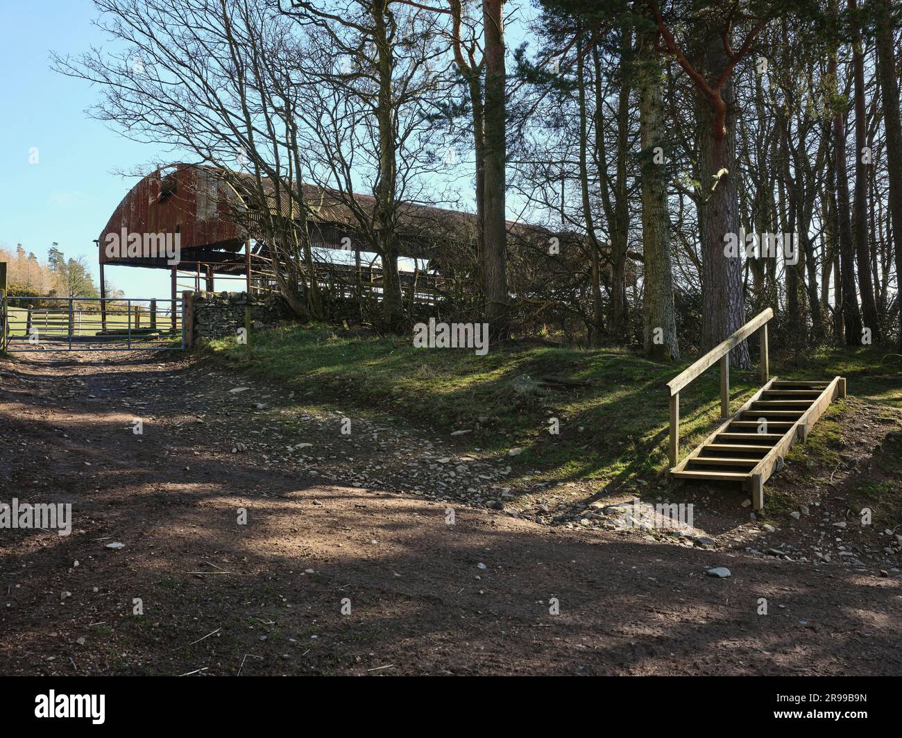 Empty Dutch Barn ready for new items to store, Borders, Scotland Stock Photo