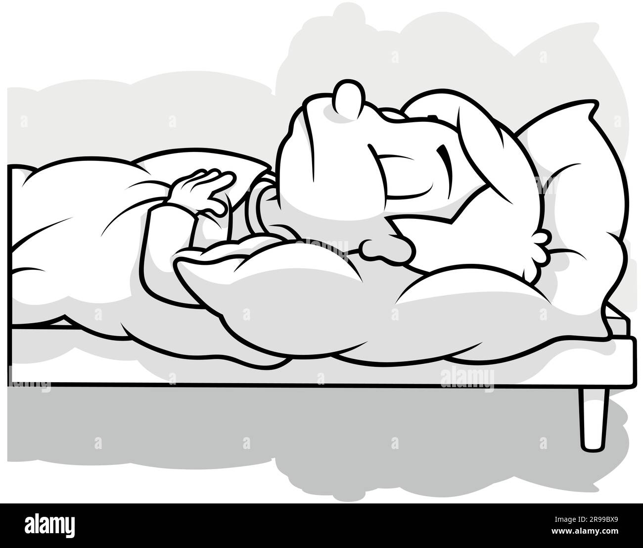 Drawing of a Boy Sleeping in Bed Stock Vector