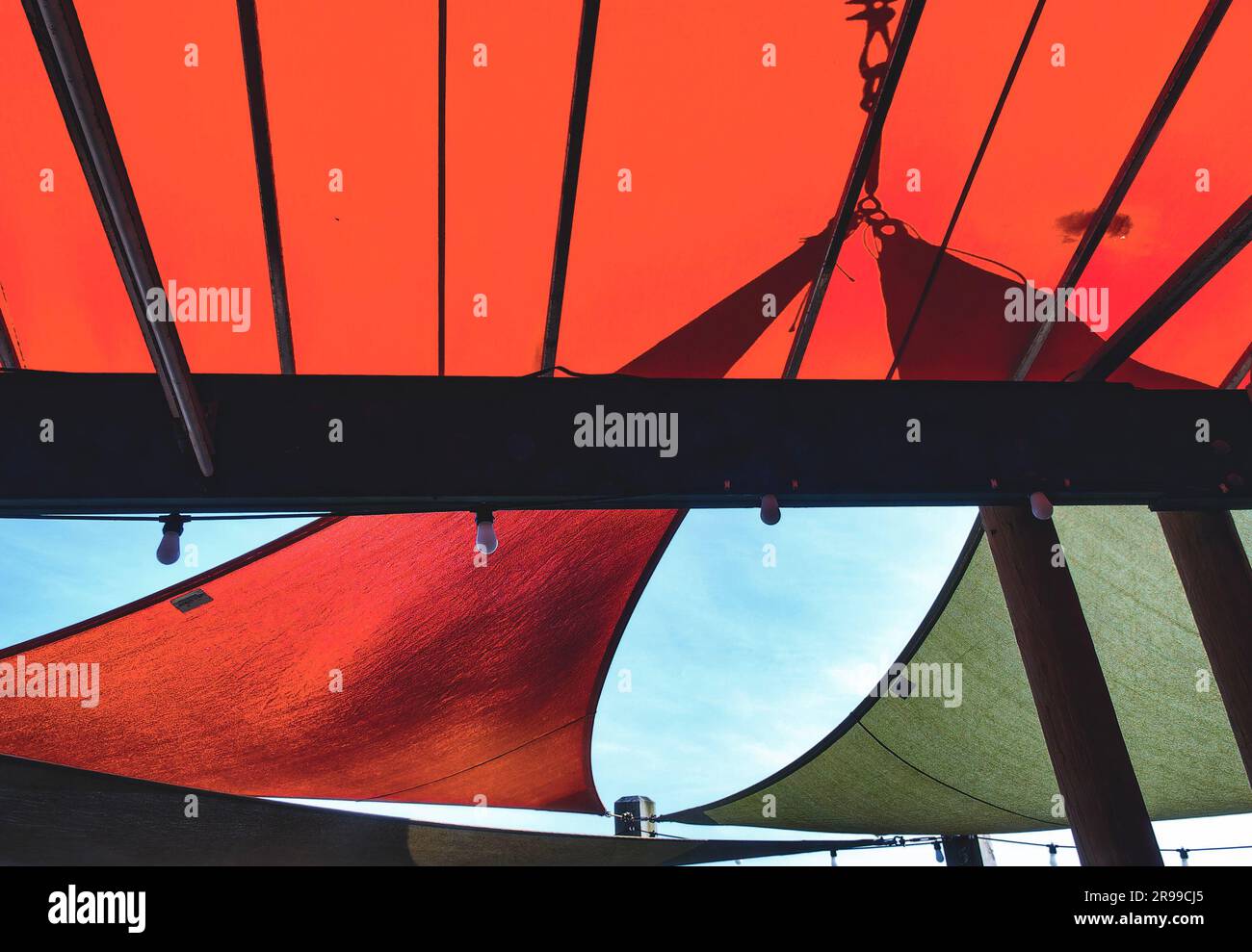 Canopies stretched over an outdoor restaurant Stock Photo Alamy