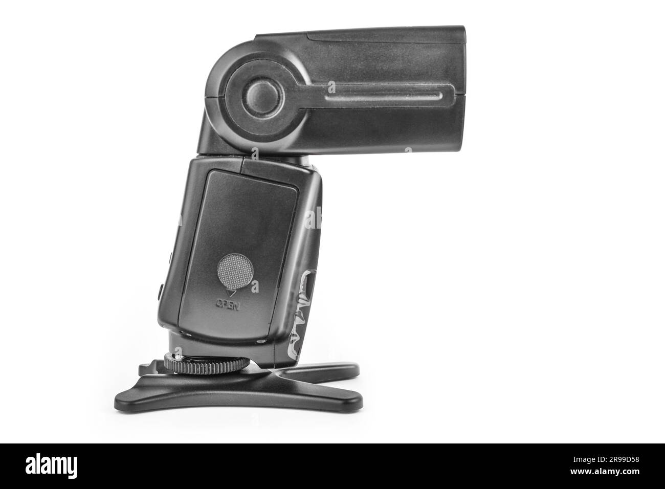 Black camera flash on the stand isolate Stock Photo Alamy