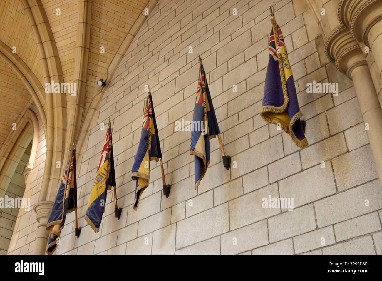 The Royal British Legion Memorial Flags, viewed here inside Truro Cathedral in Cornwall. Stock Photo