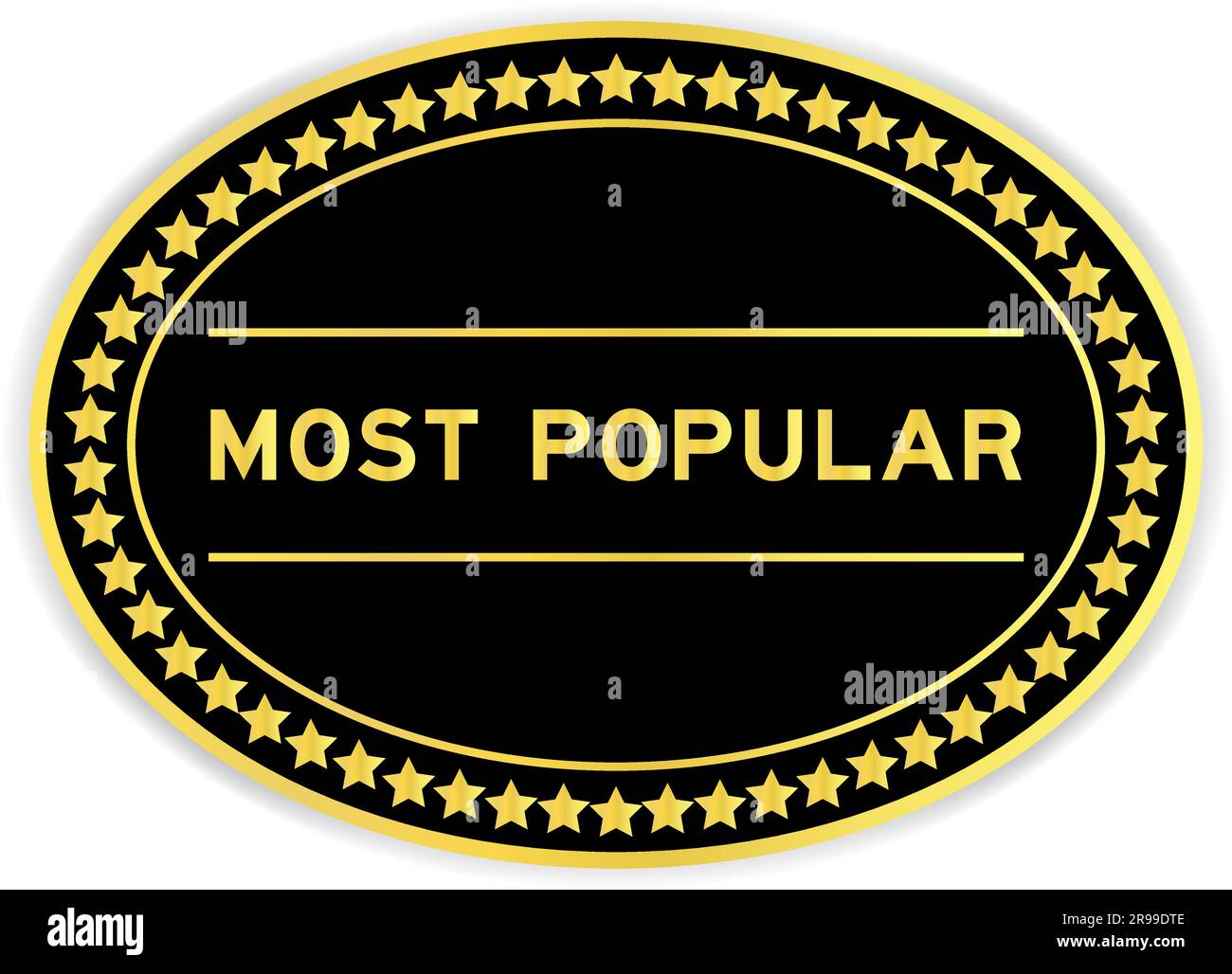 Black and gold color oval label sticker with word most popular on white ...