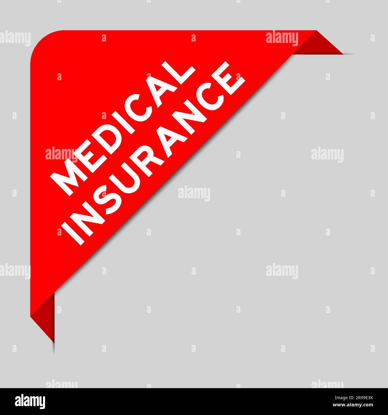 Red color of corner label banner with word medical insurance on gray