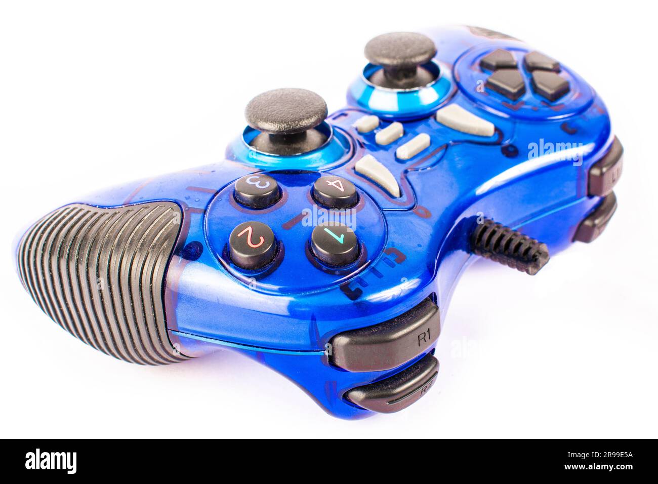 Blue gamepad without perforated on white background isolate Stock Photo