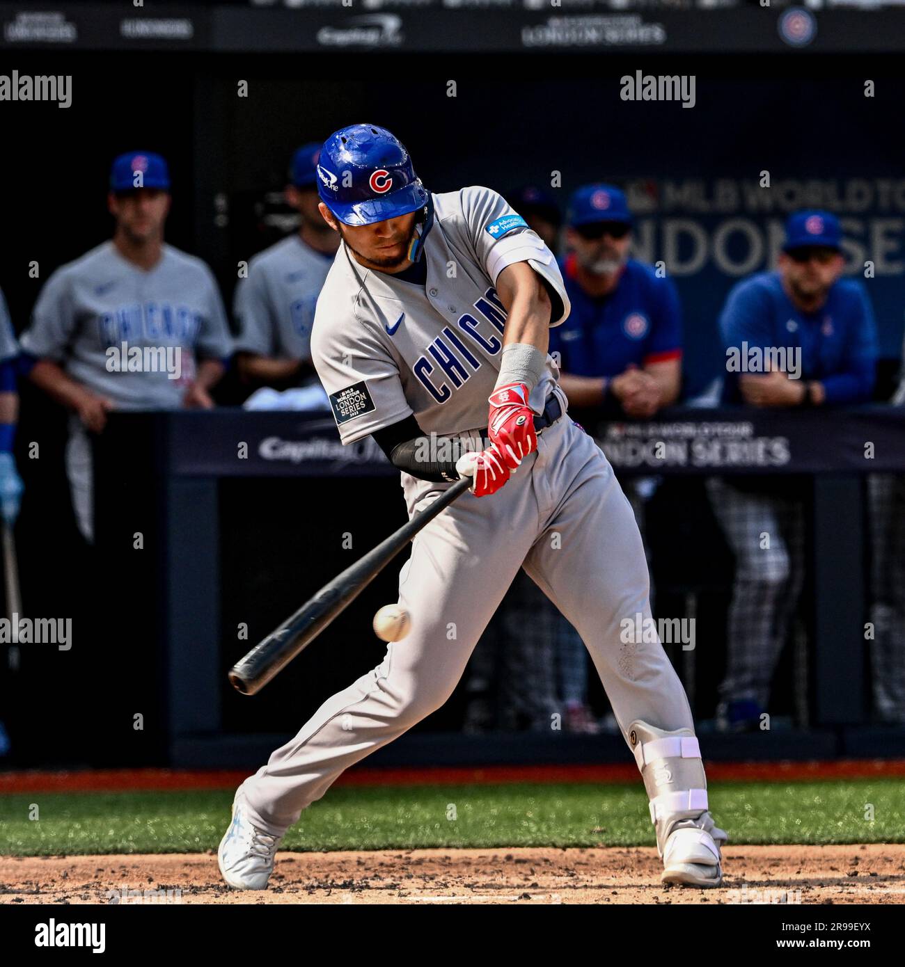 Cody Bellinger #24 of the Chicago Cubs during the 2023 MLB London Series  match St. Louis Cardinals vs Chicago Cubs at London Stadium, London, United  Kingdom, 24th June 2023 (Photo by Craig