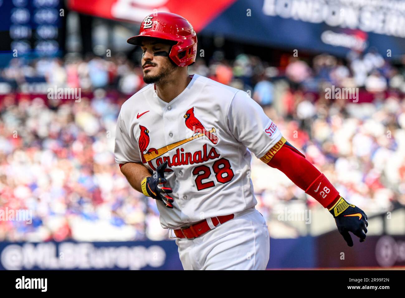 Nolan Arenado #28 of the St. Louis Cardinals during the 2023 MLB London  Series match St. Louis Cardinals vs Chicago Cubs at London Stadium, London,  United Kingdom, 25th June 2023 (Photo by