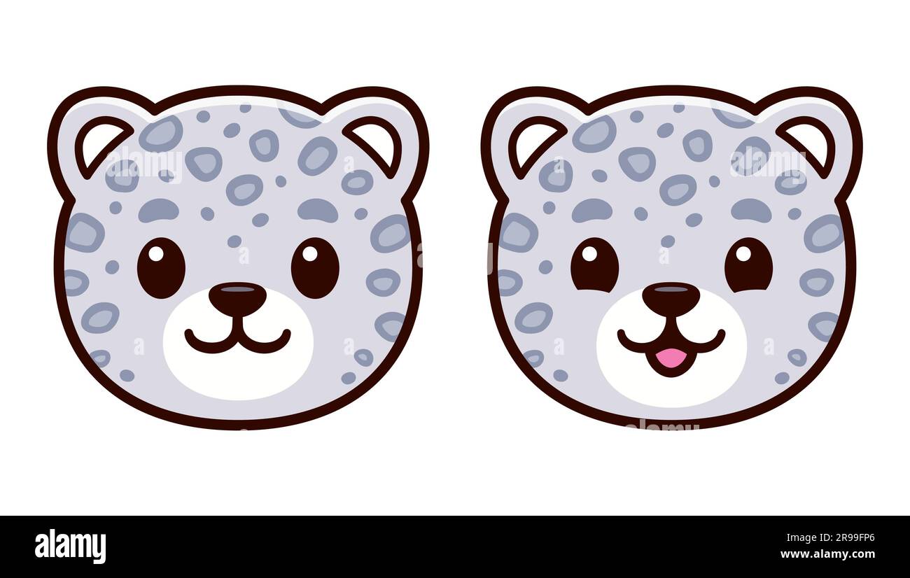 Cute cartoon snow leopard face icon. Kawaii baby white leopard smiling, vector clip art illustration. Stock Vector