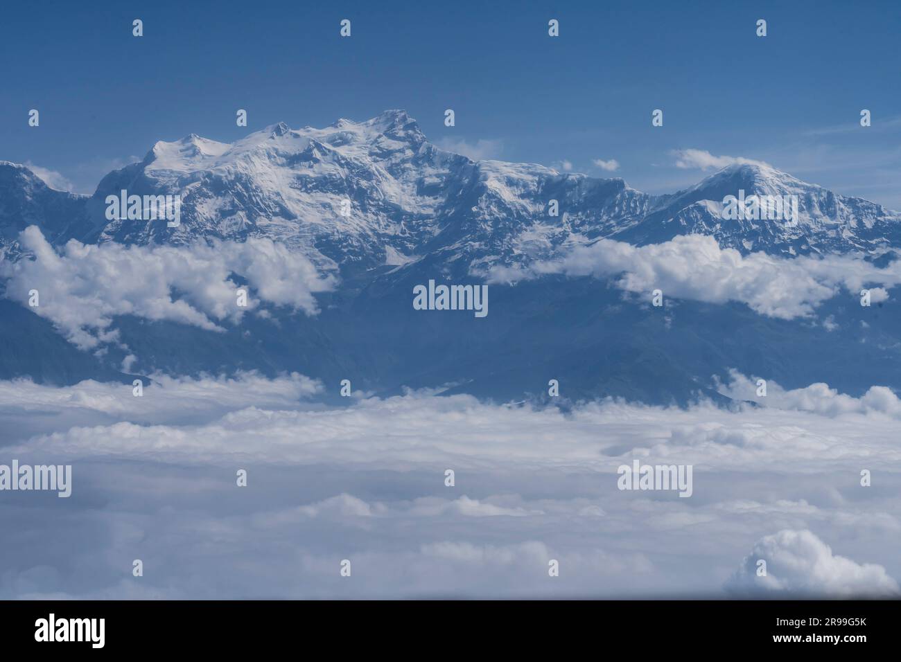 Pokhara. 25th June, 2023. The Annapurna range is seen on a flight from Pokhara to Kathmandu in Nepal, June 25, 2023. Credit: Hari Maharjan/Xinhua/Alamy Live News Stock Photo