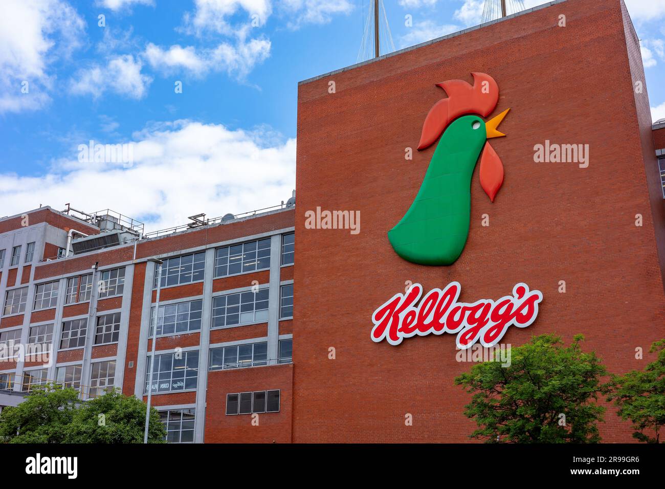 Kelloggs cereal production factory in Trafford Park with large Rooster